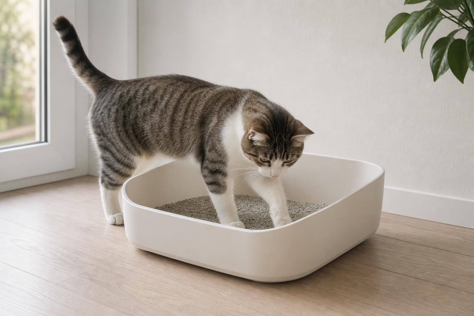 화장실 근처에 있는 고양이